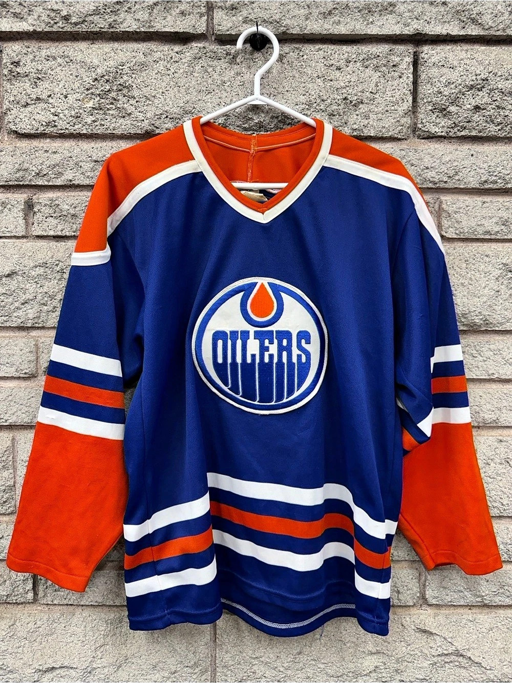 Vintage 80s 90s CCM Sport Maska Edmonton Oilers NHL Hockey Jersey Made Canada M